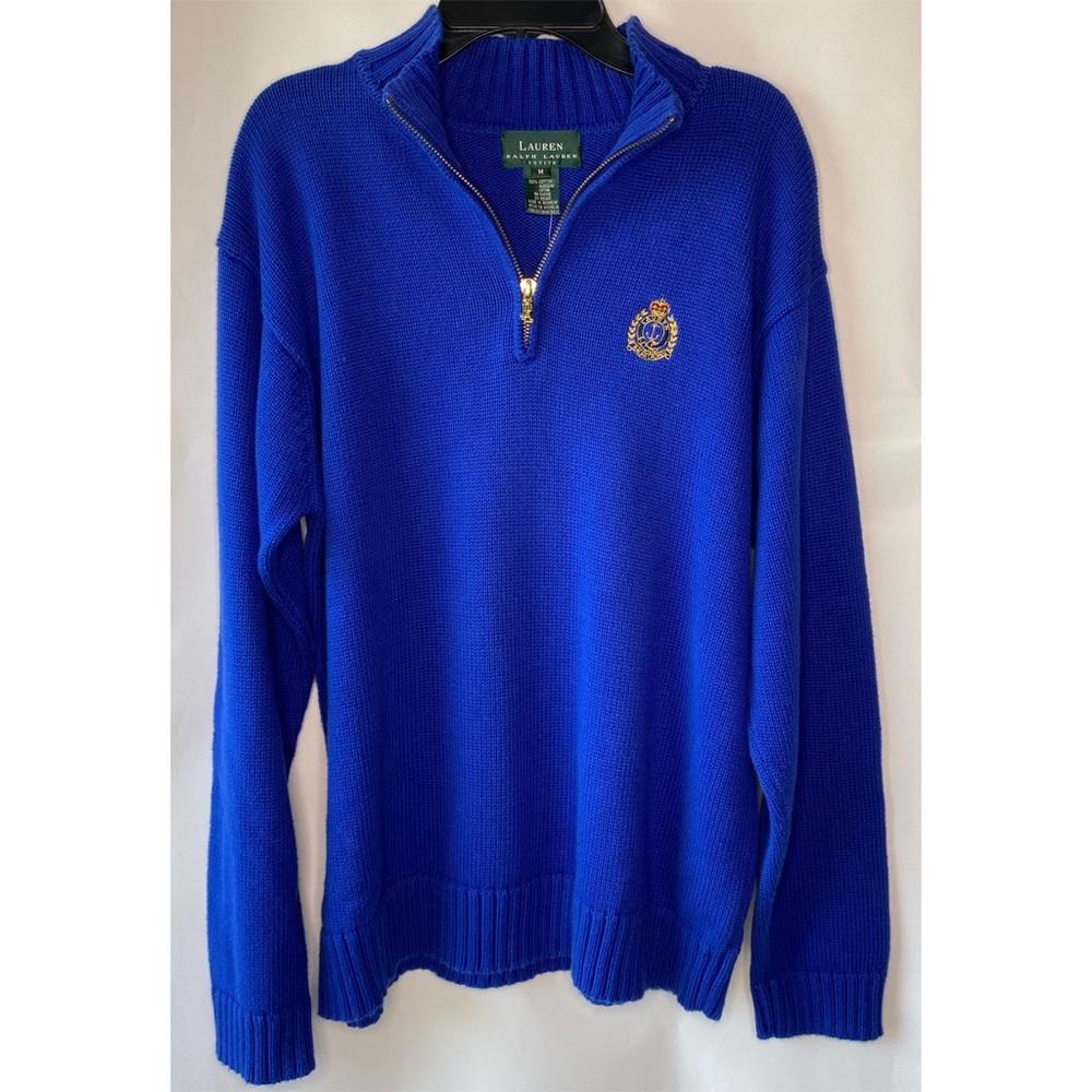 RALPH LAUREN Gold Logo Quarter Zip Sweater